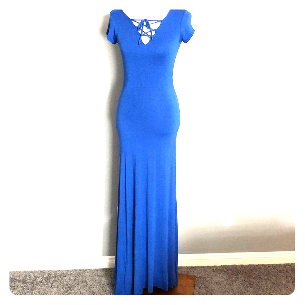 Criss Cross Blue Jersey Dress